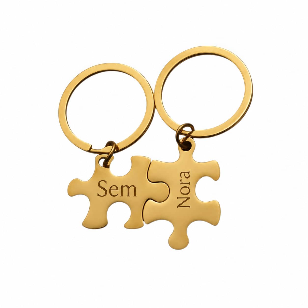 Sleutelhanger Set Puzzelstukjes met Namen goud