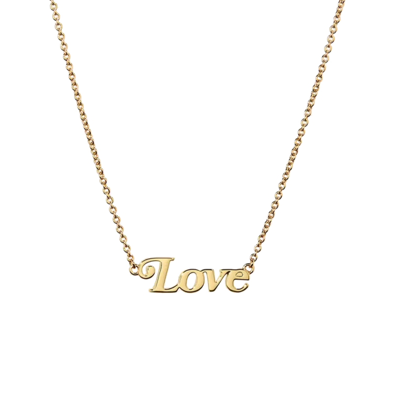 Waterproof ketting met tekst Love in de kleur goud.