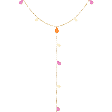 Charlery Lange goud kleurige Ketting Milou Oranje en roze bedels