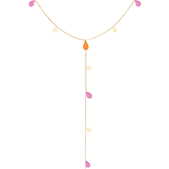 Charlery Lange goud kleurige Ketting Milou Oranje en roze bedels