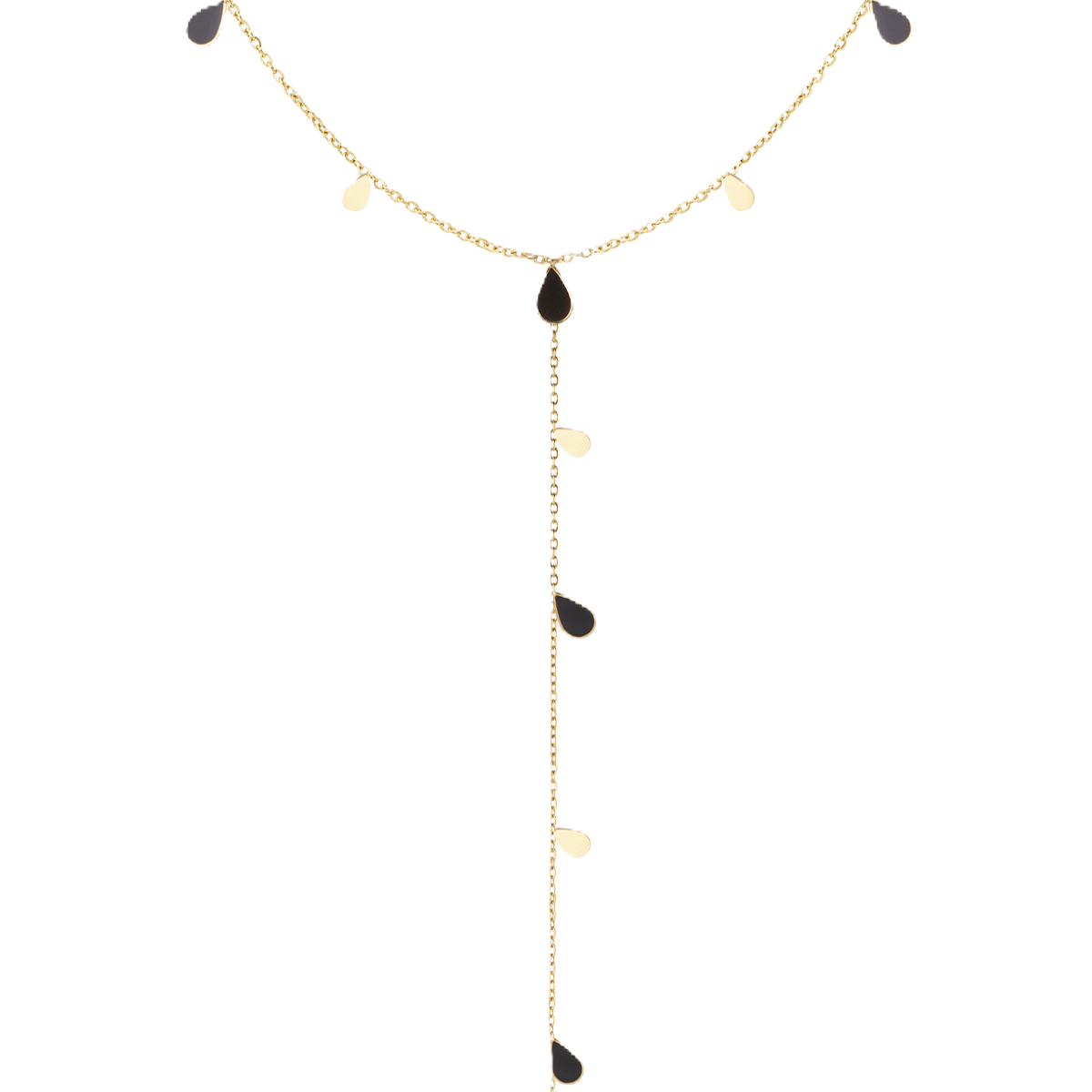 Charlery lange goud kleurige Ketting Milou met zwarte bedels