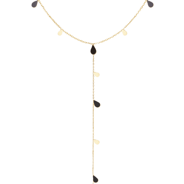 Charlery lange goud kleurige Ketting Milou met zwarte bedels