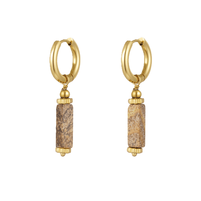 Charlery Oorbellen Hayley goud bruin natuursteen hanger