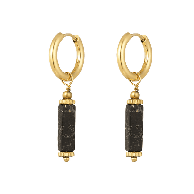 Charlery Oorbellen Hayley goud natuursteen hanger zwart