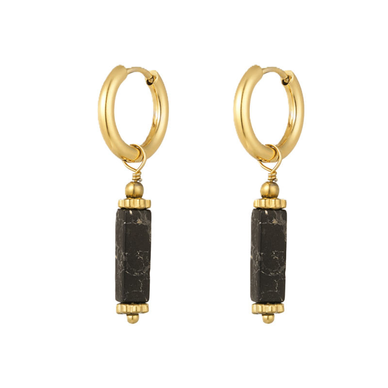 Charlery Oorbellen Hayley goud natuursteen hanger zwart