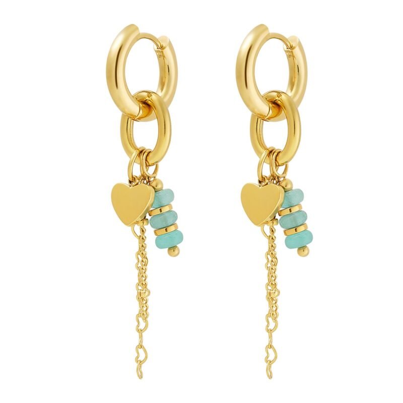 Charlery Oorbellen Carly blauw goud bedel hart lang
