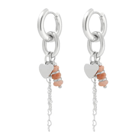 Charlery Oorbellen Carly zilver lang hoops hartje bedel