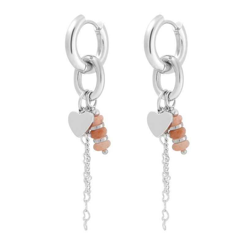 Charlery Oorbellen Carly zilver lang hoops hartje bedel