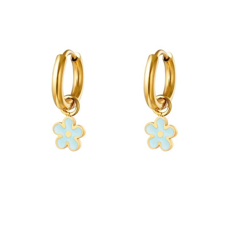 Charlery Oorbellen Flower blauw bloem goud