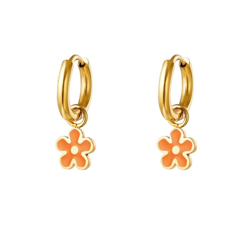 Charlery Oorbellen Flower Oranje bloem goud