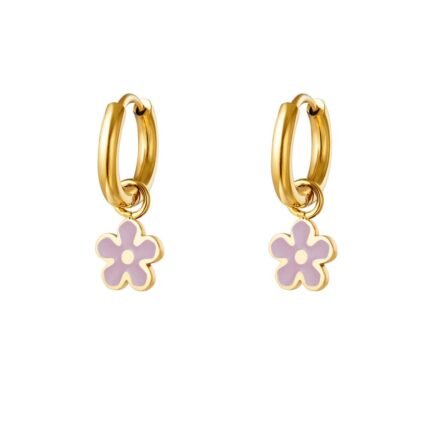 Charlery Oorbellen Flower paars bloem goud hoops