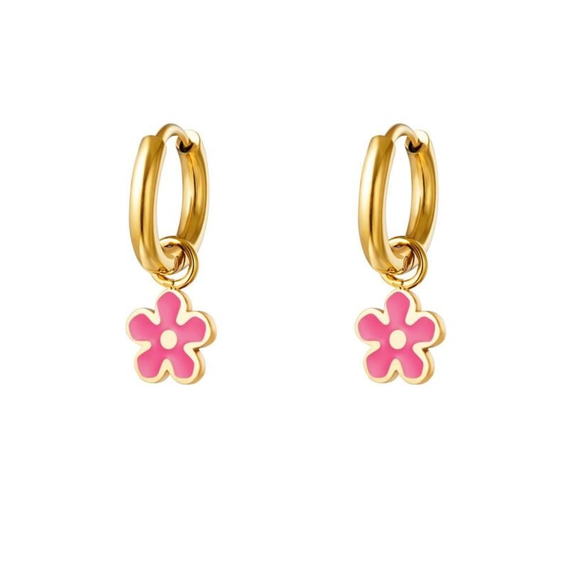 Charlery Oorbellen Flower roze goud bloem hoops