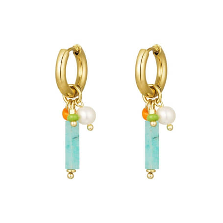 Charlery Oorbellen Louise blauw hoops goud kralen steentjes