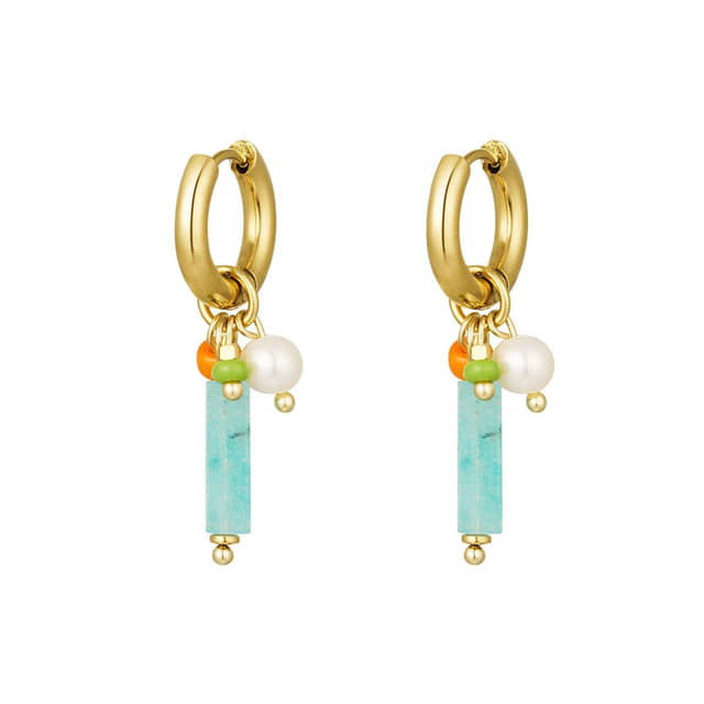 Charlery Oorbellen Louise blauw hoops goud kralen steentjes