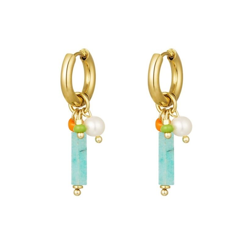 Charlery Oorbellen Louise blauw hoops goud kralen steentjes