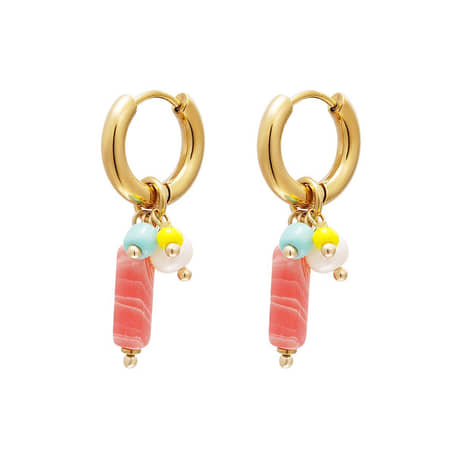 Charlery Oorbellen Louise roze parel kralen goud hoops natuursteen