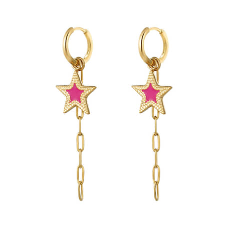 Charlery Oorbellen Sarah ster goud roze lang schakelketting
