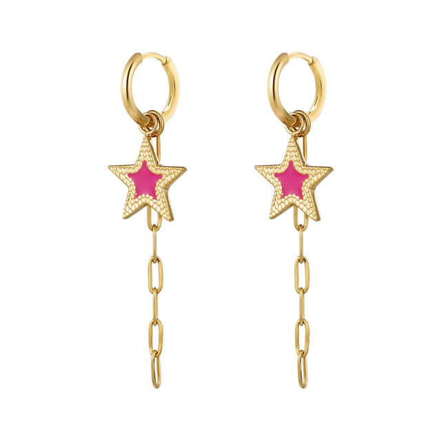 Charlery Oorbellen Sarah ster goud roze lang schakelketting