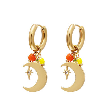 Charlery Oorbellen Sweet Dreams maan diamant kralen goud hoops