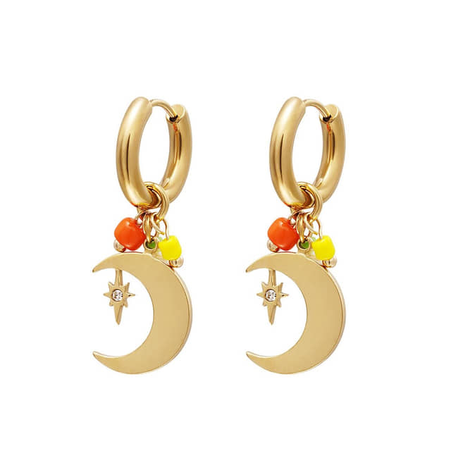 Charlery Oorbellen Sweet Dreams maan diamant kralen goud hoops