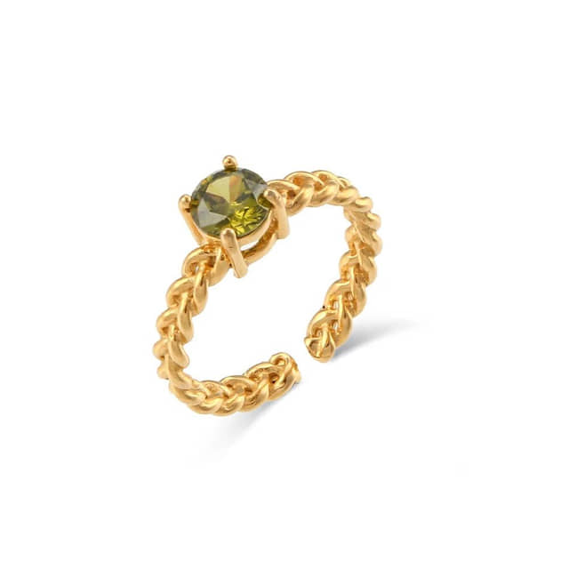 Charlery Ring Anna groen verstelbaar goud gevlochten