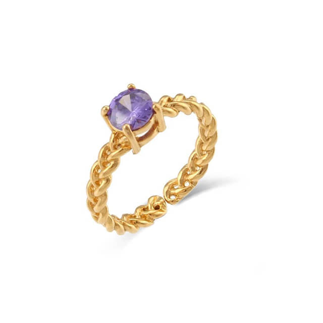 Charlery Ring Anna paars goud gevlochten verstelbaar