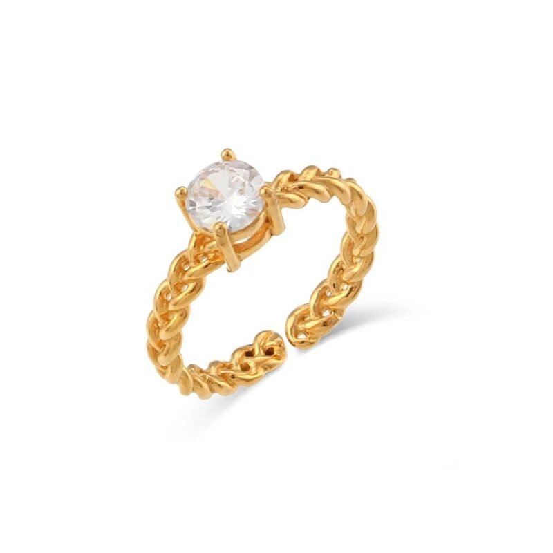 Charlery Ring Anna wit goud gevlochten diamantje zirkonia