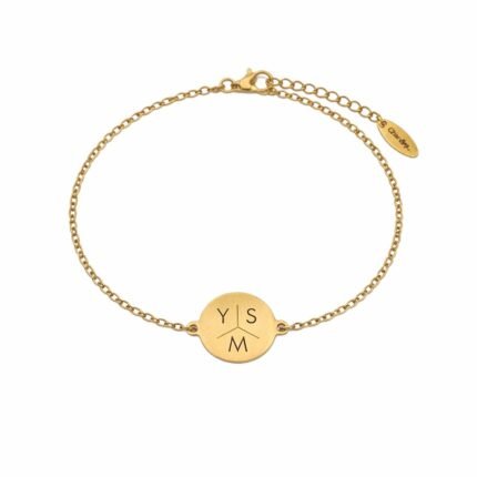 Charlery Graveerbare Armband Munt met 3 Initialen goud