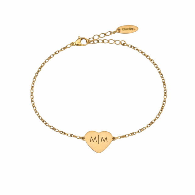 Charlery Graveerbare Hart Armband met 2 Initialen goud