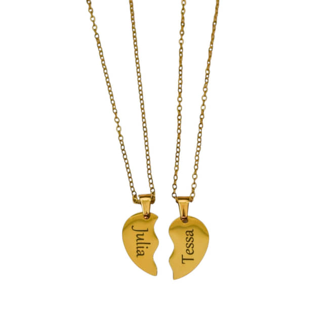 Graveerbare Ketting 2 Halve Hartjes goud