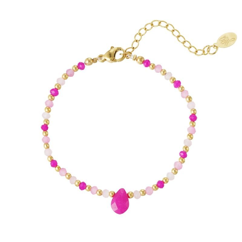 Charlery Kralen Armband met Druppel roze