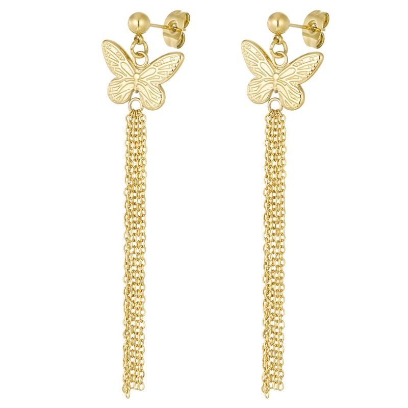 Charlery Lange Oorbellen met Vlinders goud