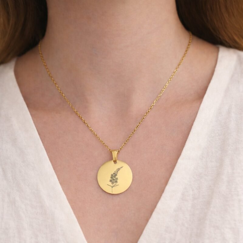 Graveerbare Munt Ketting met Geboortebloem