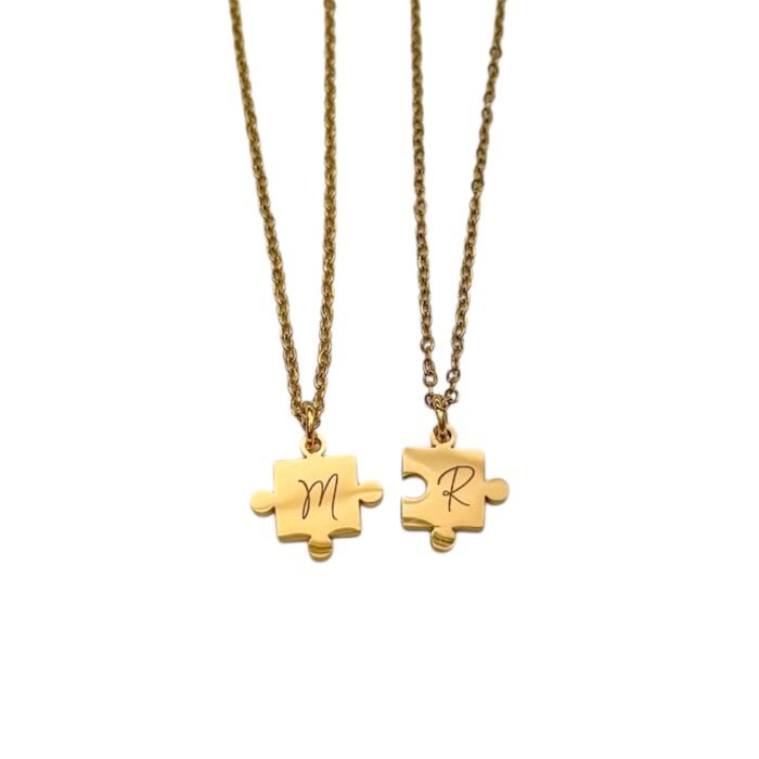 Initialen Ketting Set Puzzelstukjes goud