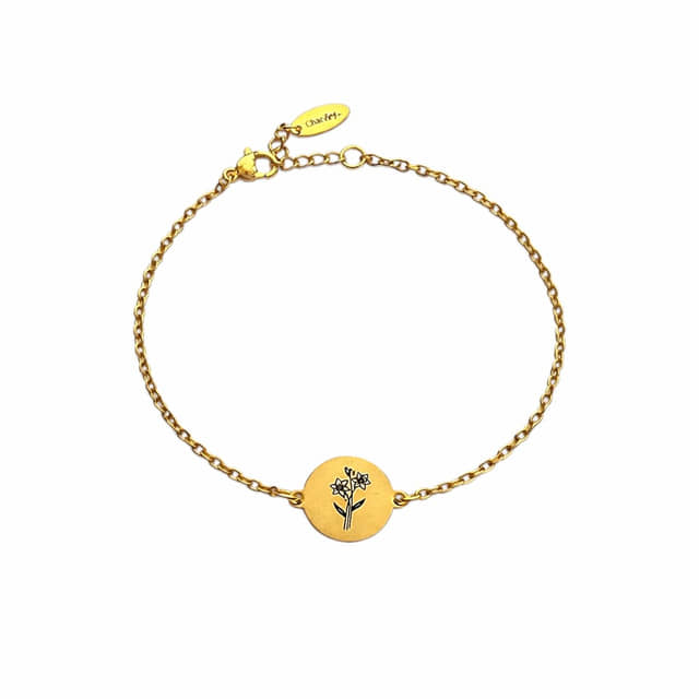 Charlery Graveerbare Armband met Geboortebloem goud
