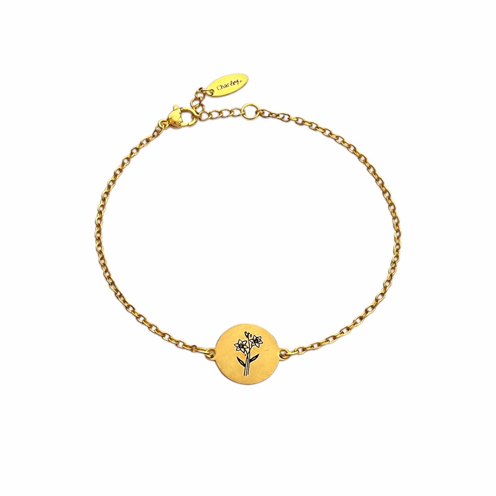 Charlery Graveerbare Armband met Geboortebloem goud