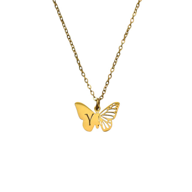 Ketting met Vlinder en Initiaal goud