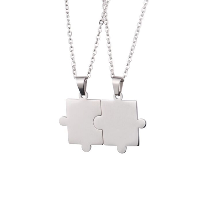 Ketting Set Grote Puzzelstukjes zilver