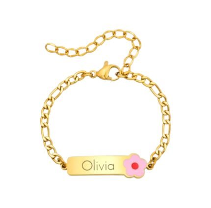 Meisjes Naam Armband met Bloem goud
