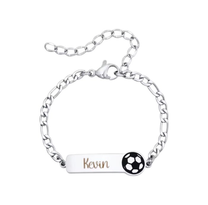 Naam Armband met Voetbal zilver