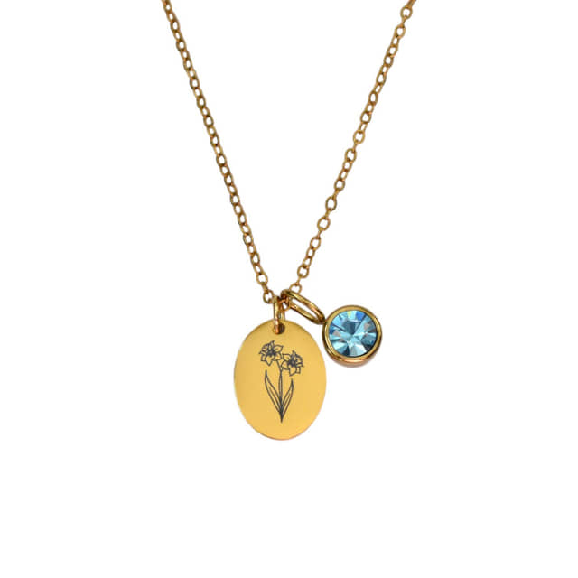 Ovale Geboortebloem Ketting met Geboortesteen goud