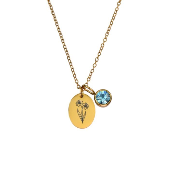 Ovale Geboortebloem Ketting met Geboortesteen goud