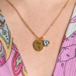 Ovale Geboortebloem ketting met Geboortesteen Vierkant