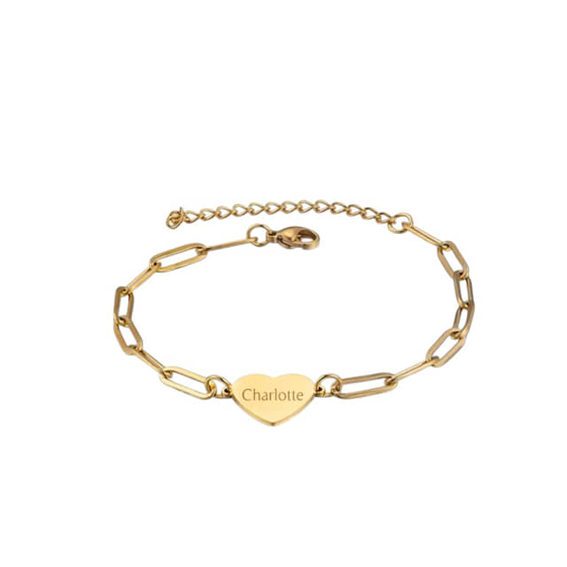 Hart Schakelarmband met 1 Naam goud
