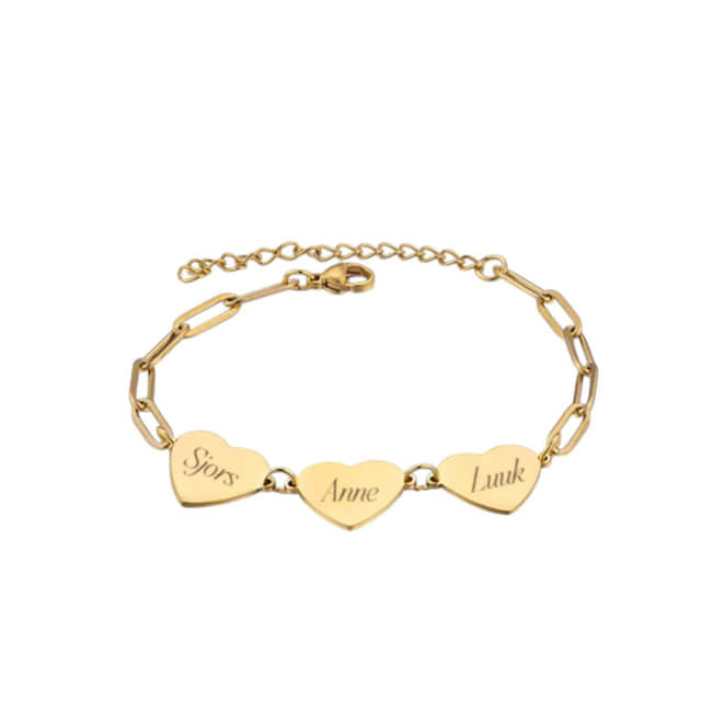 Hart Schakelarmband met 3 Namen goud