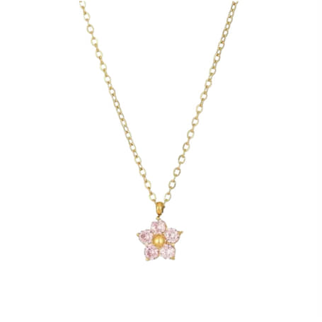 Ketting Kristal Bloem roze