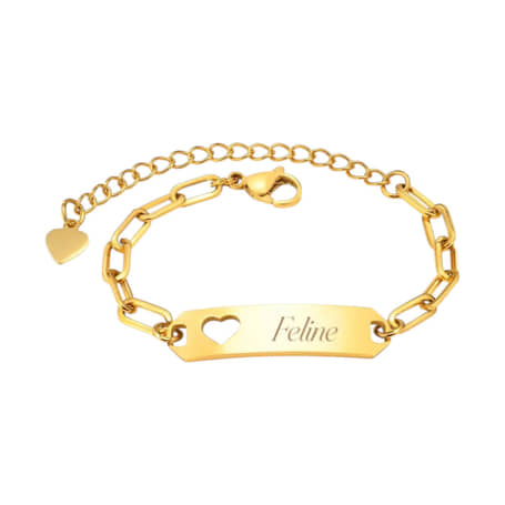 Meisjes Schakelarmband met Naam en Hartje goud