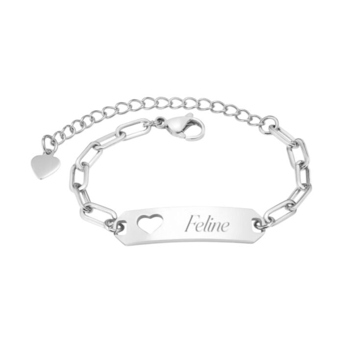 Meisjes Schakelarmband met Naam en Hartje zilver