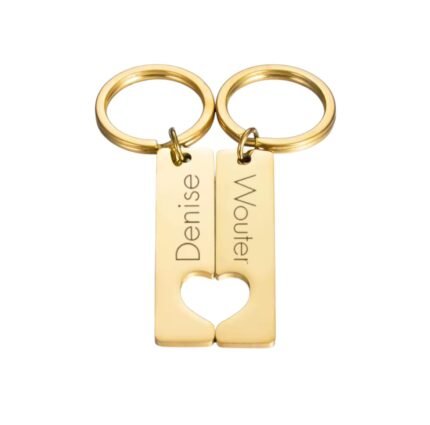 Sleutelhanger Set Naam en Hart goud