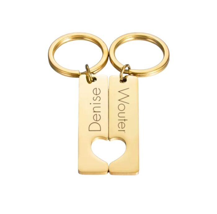 Sleutelhanger Set Naam en Hart goud